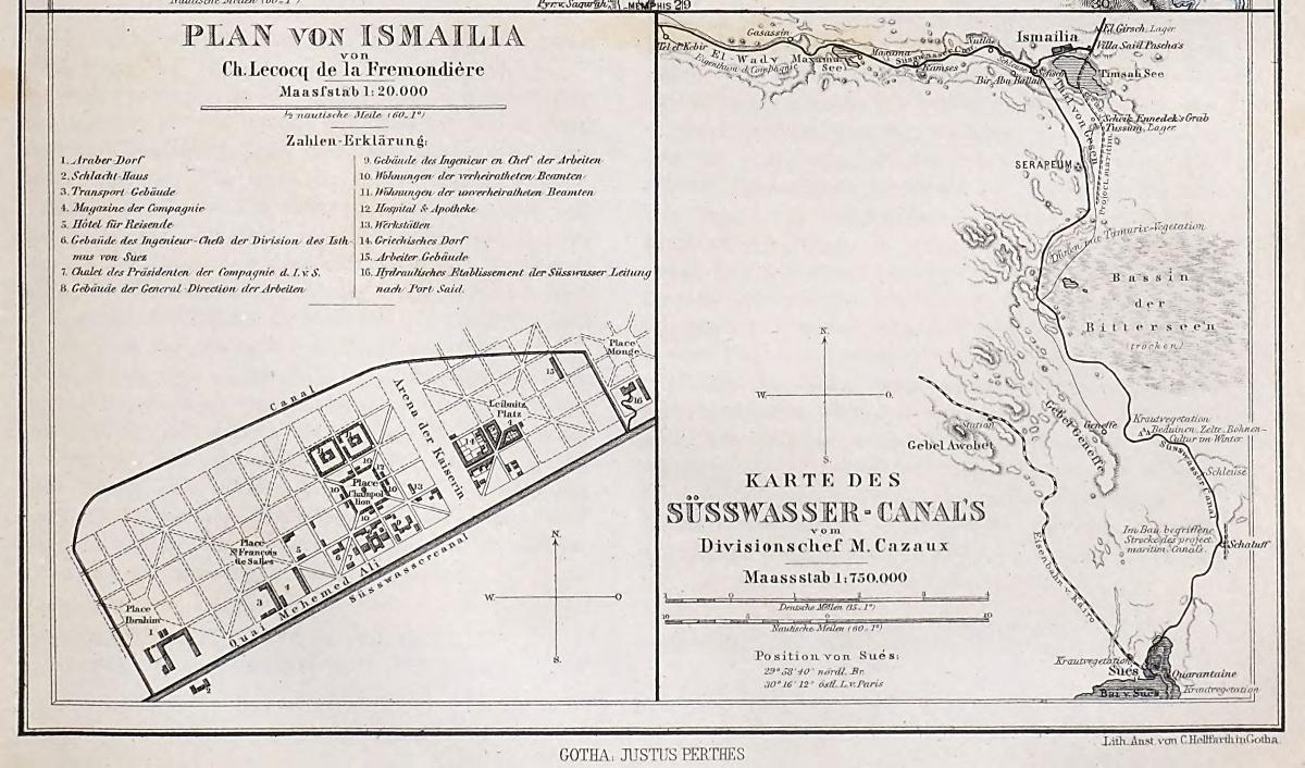 Ismailia/Suez. Mittheilungen aus Justus Perthes' Geographischer Anstalt, Jahresband 1864 ©MDZ