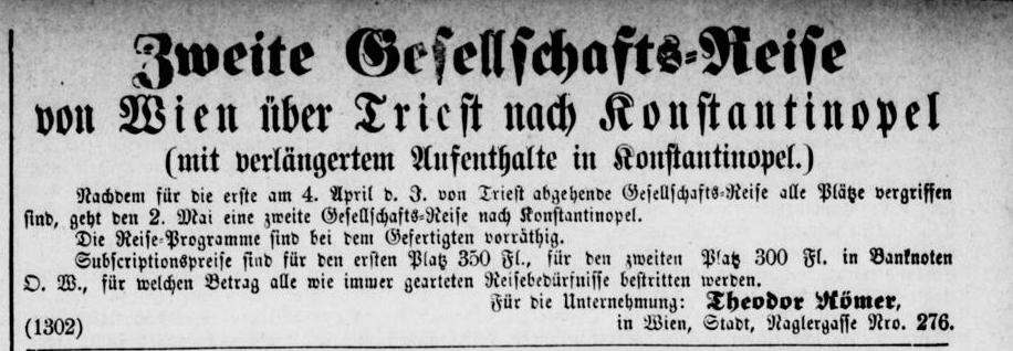 Annonce 2. Gesellschaftsreise Konst Aachener Zeitung 23.3.1863 ©zeitpunkt.nrw/ULB Bonn