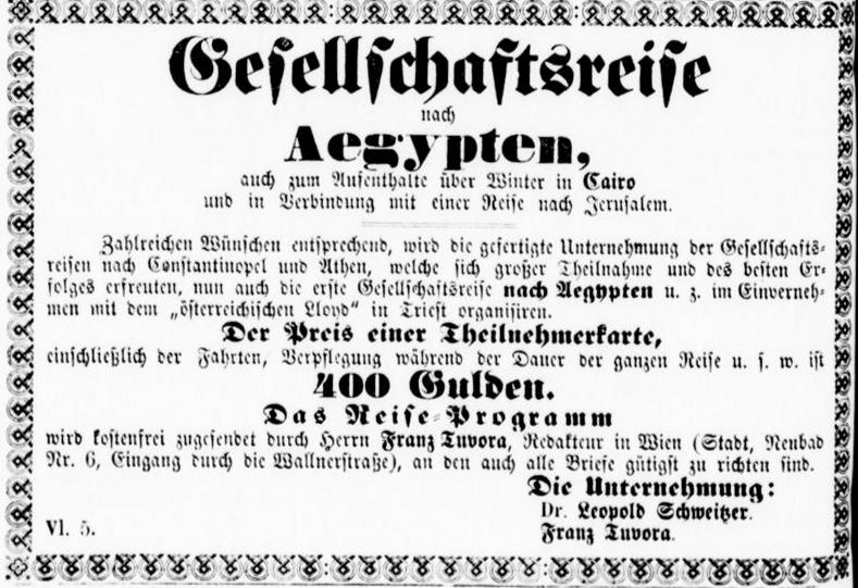 Annonce Gesellschaftsreise Ägypten Westfälische Zeitung 17 17.10.1864 ©zeitpunkt.nrw/ULB Münster