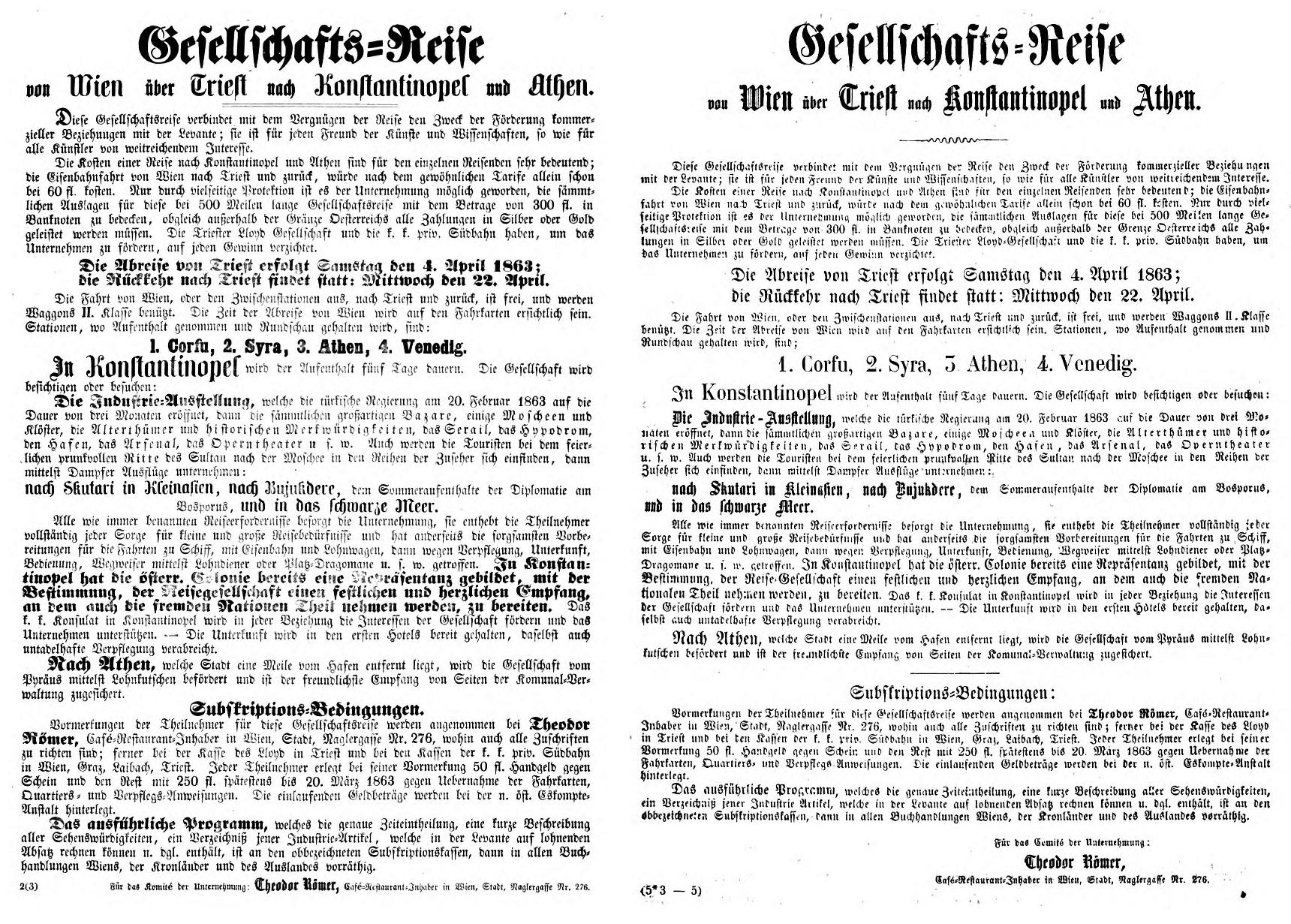 Anzeige Gesellschaftsreise 1863 © ANNO/ÖNB