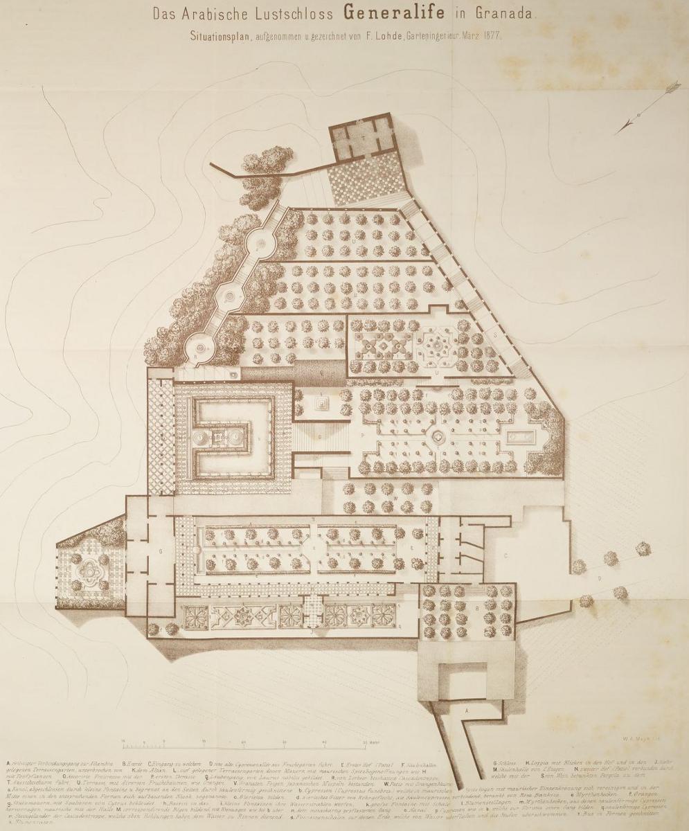 Plan des Generalife Granada / Monatsschrift des Vereins zur Beförderung des Gartenbaues 1878 ©MDZ